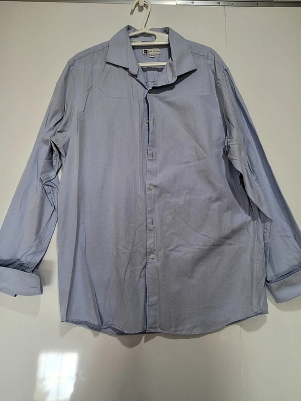 Bachrach Blue Pattern Dress Shirt Size 17.5 (36/37) French Cuff Like New